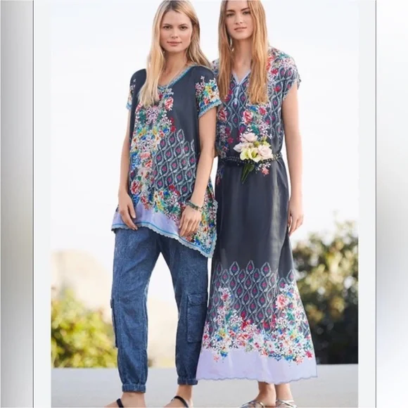 Johnny Was Dress Silk Mystic Midi Dress size Small - Picture 3 of 16